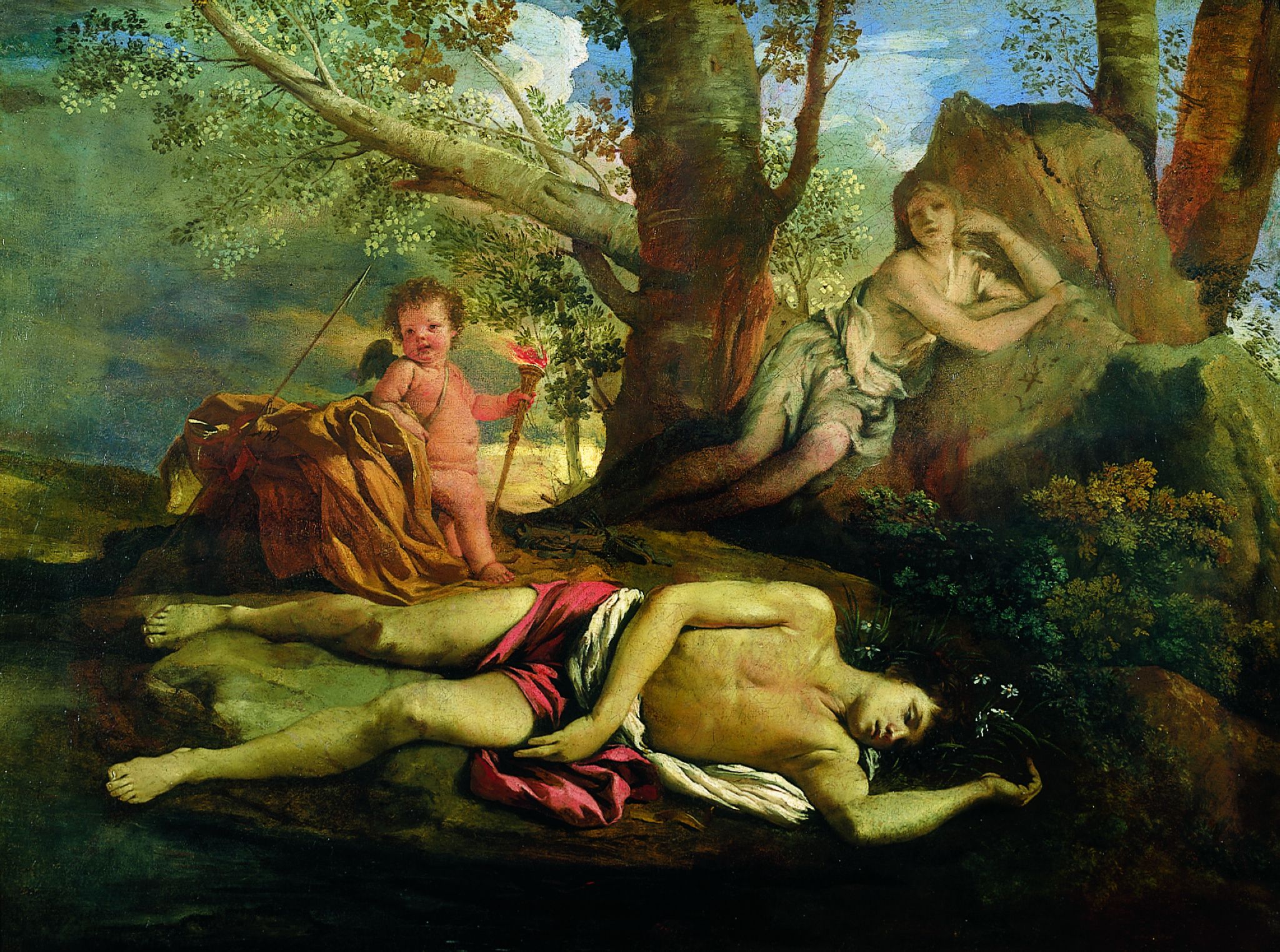 une nymphe : détail du tableau de Nicolas Poussin, Écho et Narcisse (1630)