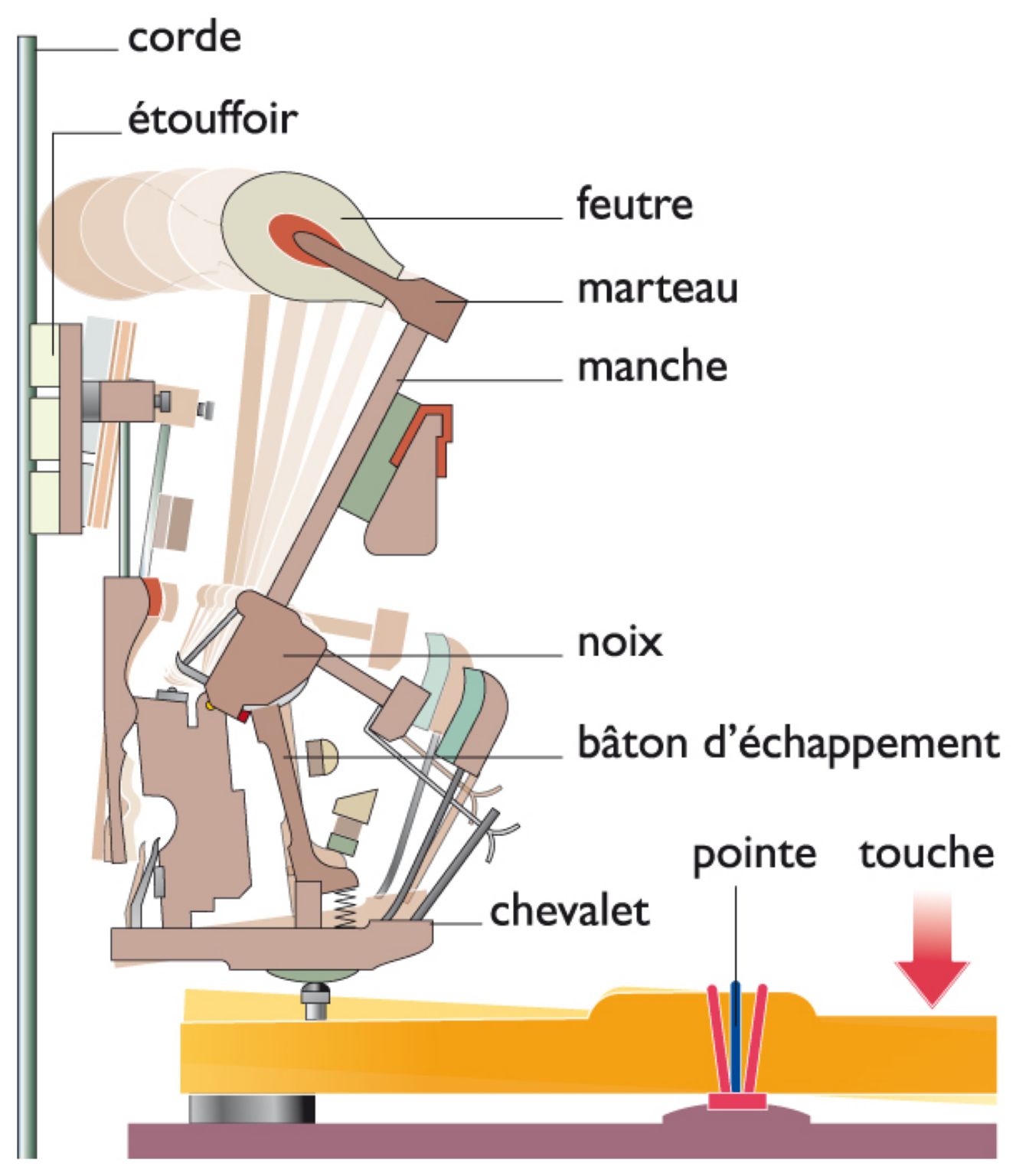 le mécanisme de percussion d’un piano droit