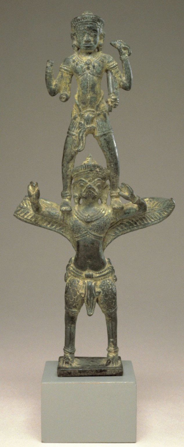 Vishnou représenté sur les épaules de Garouda (statue en bronze du XIe siècle)